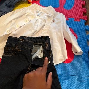 Polo button down and jeans (Both size 6M)